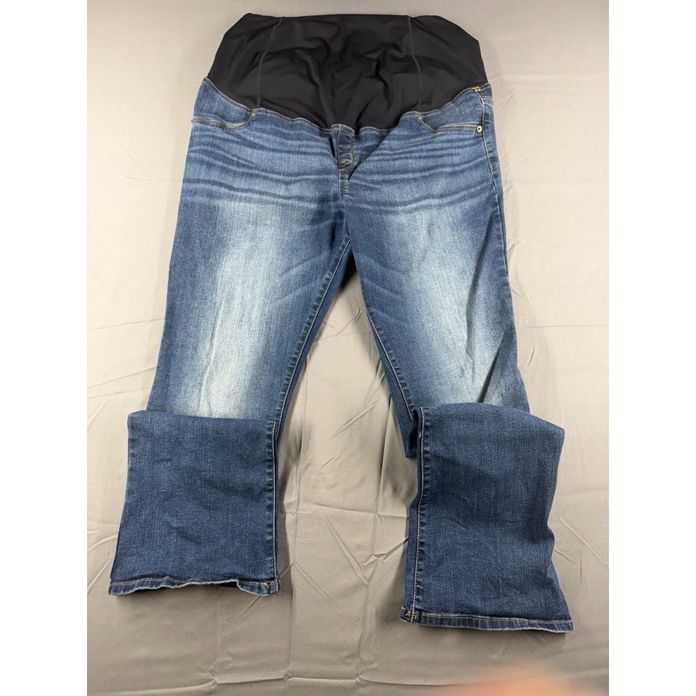 Isabel Maternity Jeans Womens 18/34R Bootcut Full Belly Panel Blue Stretch